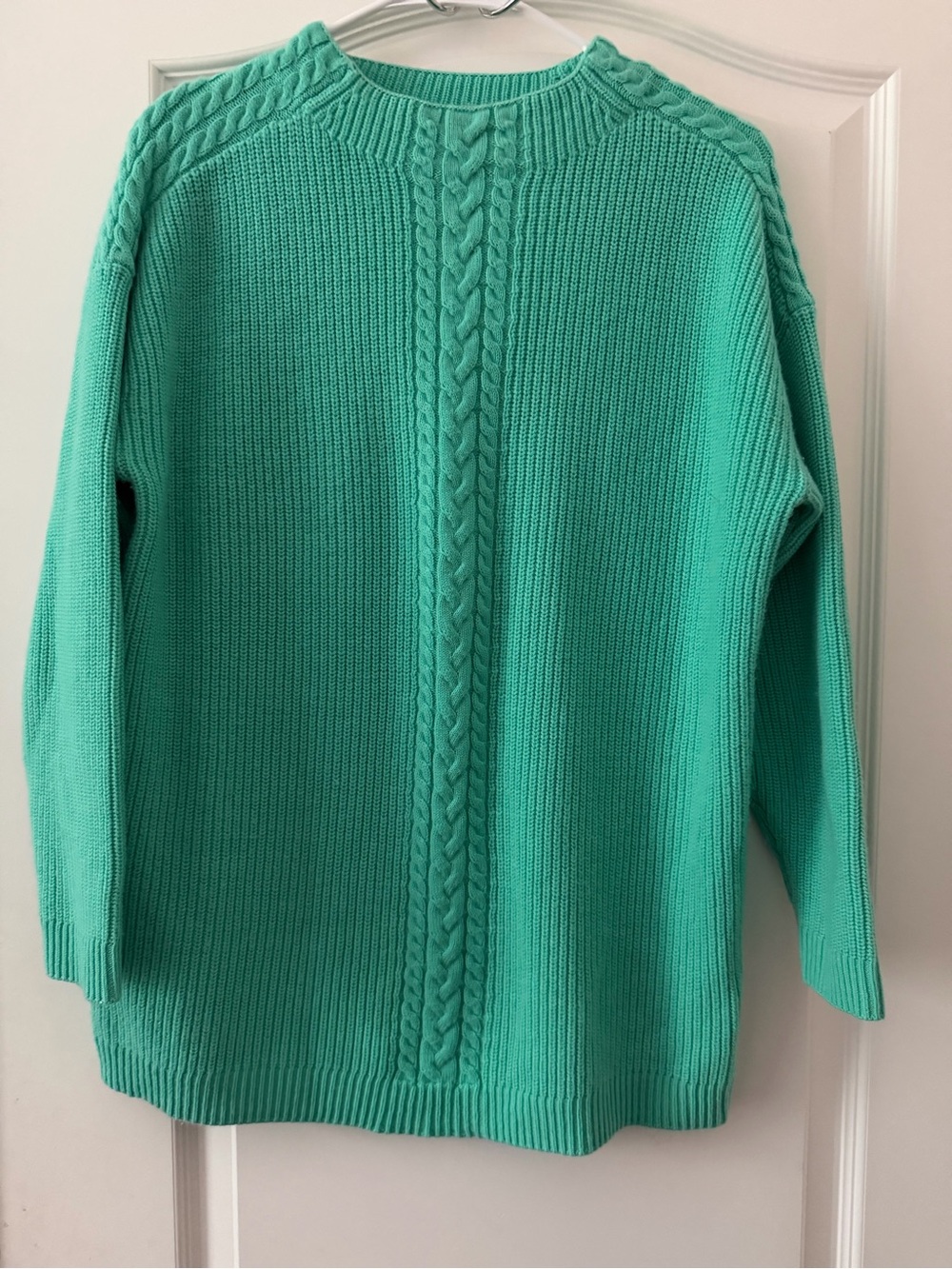 Talbots Cable Knit Crew Sweater Mint Green Shaker Knit Size L
